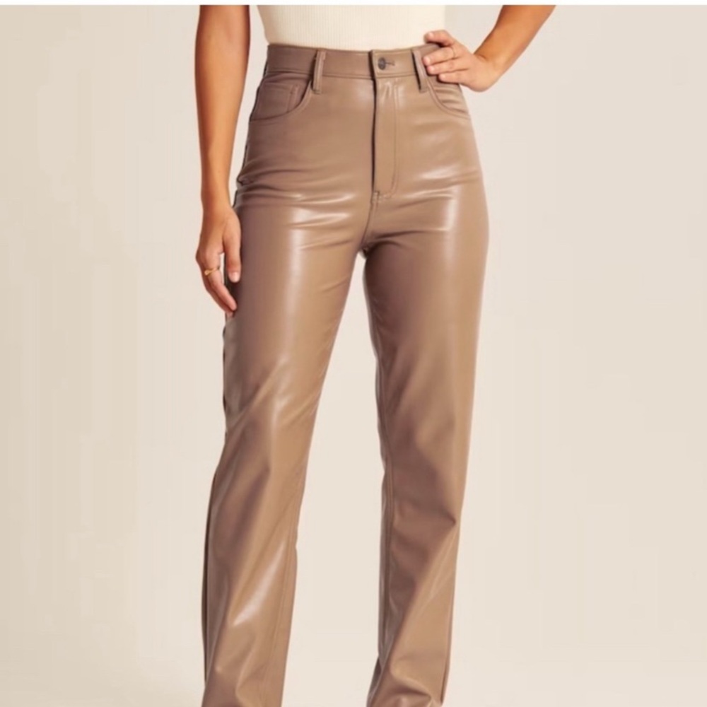 Abercrombie and Fitch Ultra High Rise Straight Leg Tan Faux Leather Pants 26/2s